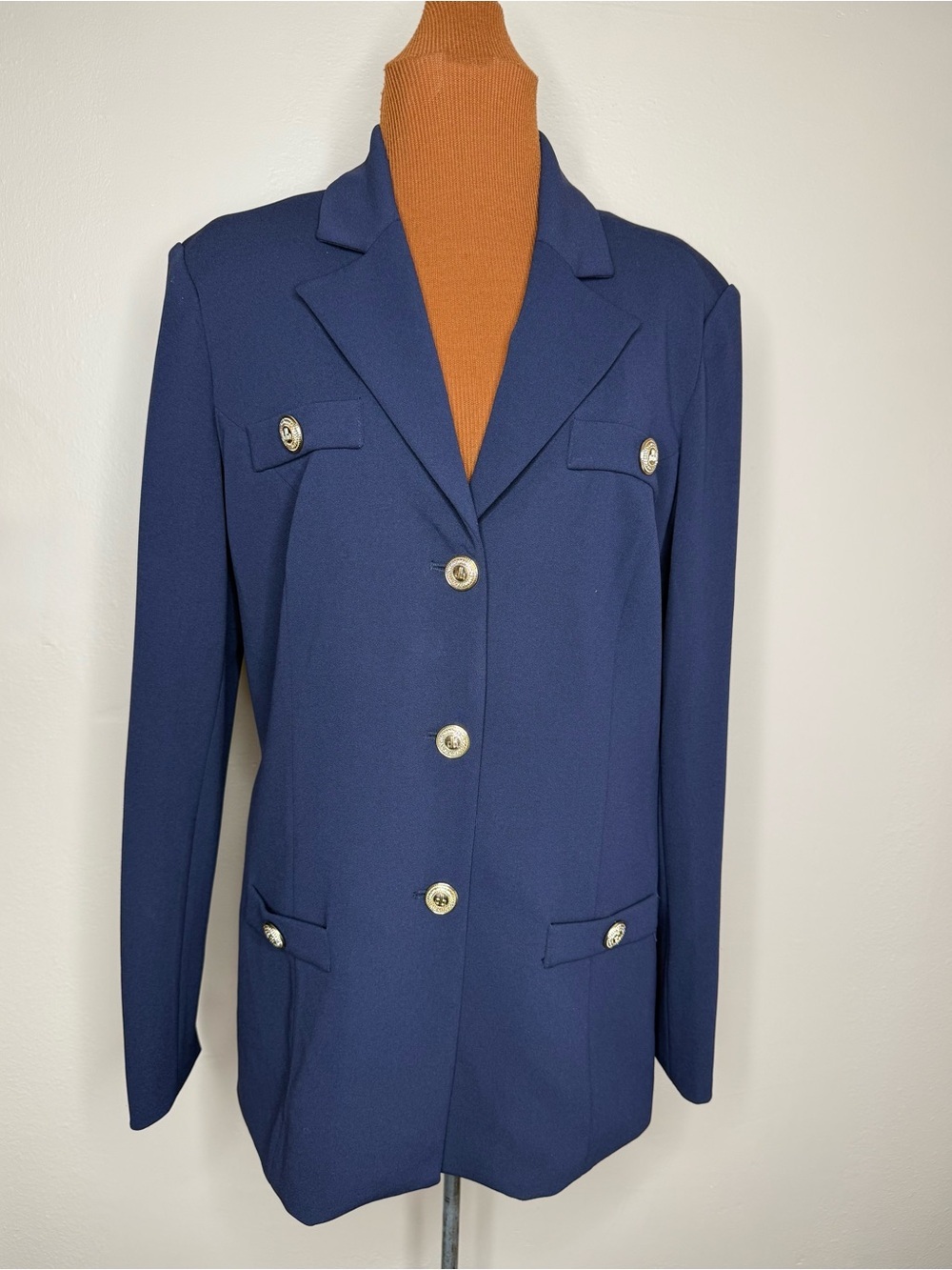 dennis basso Navy Single-Breasted Blazer Gold Buttons Size 12